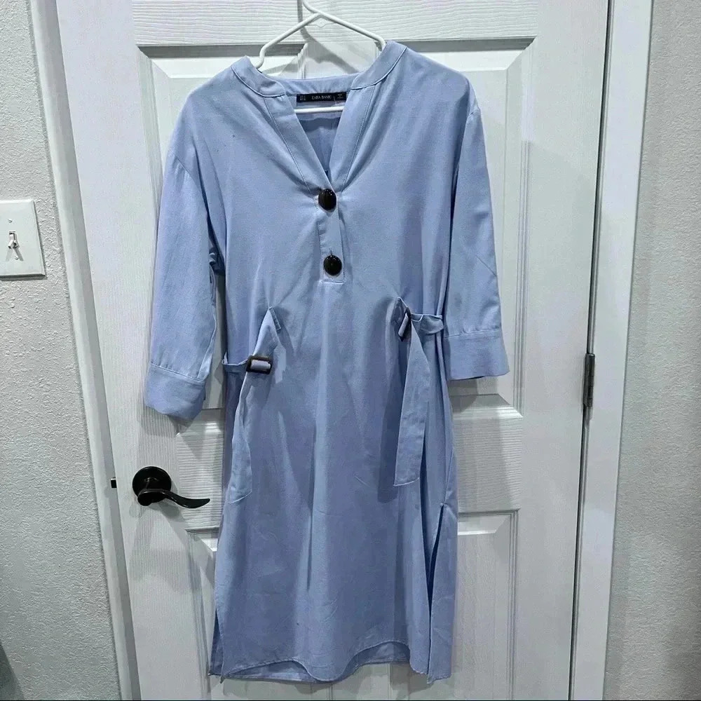 Zara Basic midi Tunic Dress with big chunky buttons and waist cinched belt❤️ - Picture 5 of 14